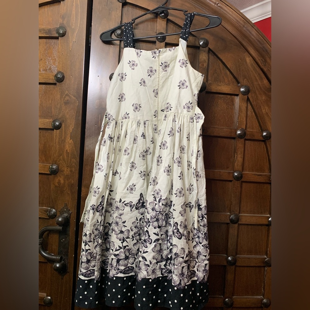 Black and White Flower Dress with Polka Dot Shoulder Straps.